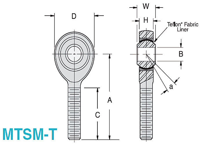 MTSM - T / MTSF - T Solid Rod Ends , 3 - Piece PTFE Lined Spherical Tie Rod Ends