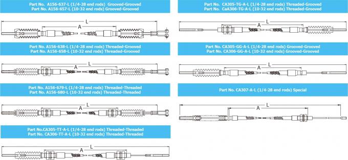 Pull-only control cable end fitting combinations – threaded to grooved, grooved to grooved, threaded to threaded