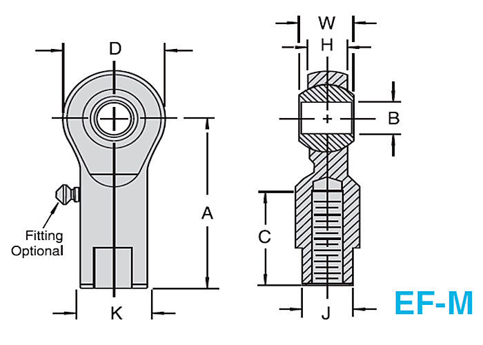 EM - M / EF - M Metric Spherical Rod Ends 2-Piece Metal To Metal For Construction