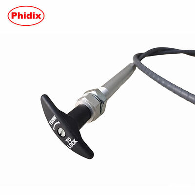 Heavy-Duty Push-Pull Control Cable with Twist Lock Handle and Threaded Bulkhead Mount for Customizable Length Applications